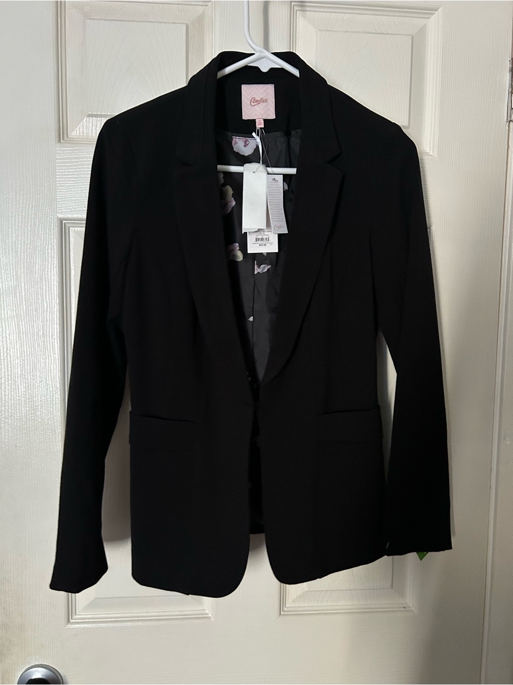 Candie's Black Women's Blazer with Floral Lining